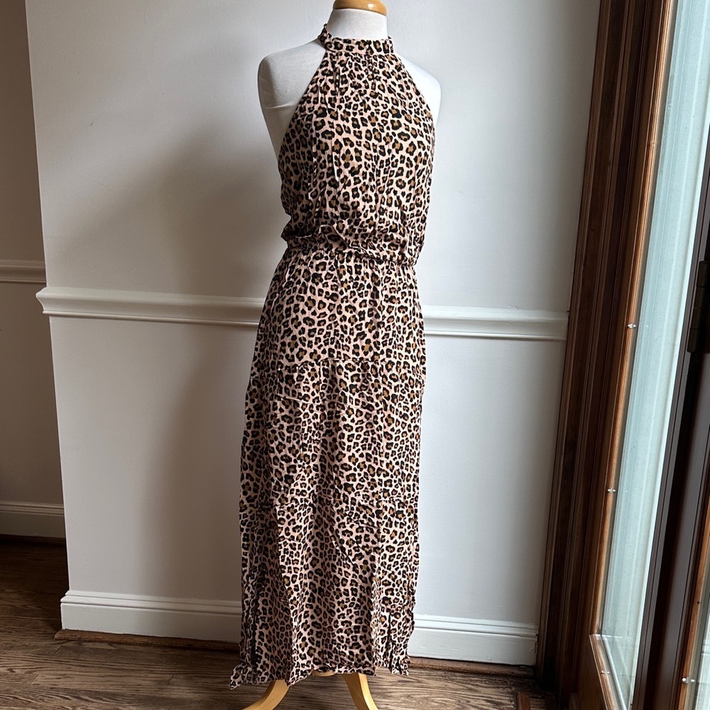 Pretty Garden Leopard Print Halter Maxi Dress Size medium NWT